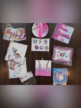 Baseball 67 Party Supplies Set - Pink Drip Theme